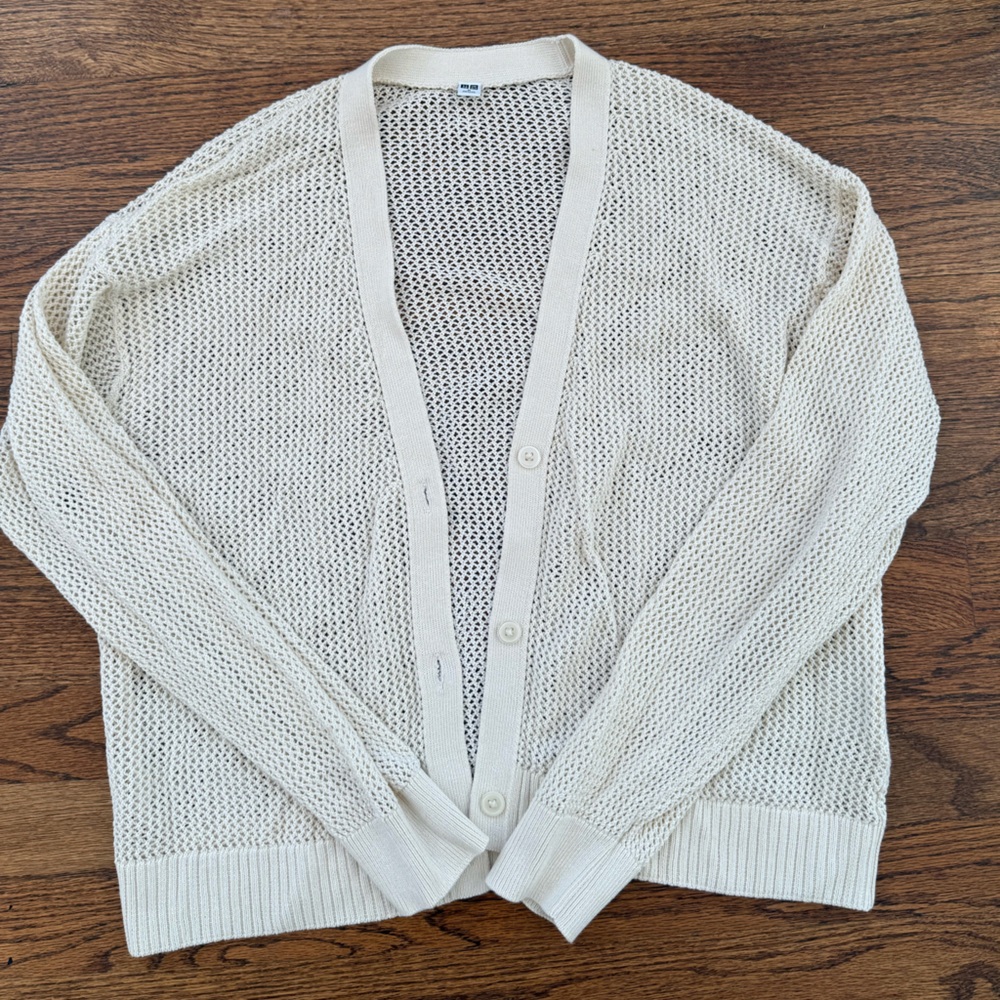 Uniqlo Cream Mesh Cardigan Sweater